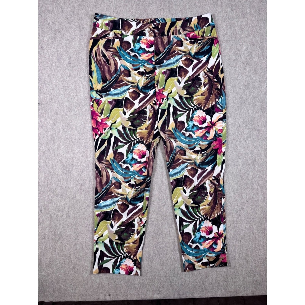 Chicos Brigitte Slim Ankle Pants Tropical Floral Print Size 3R/US 16 Large